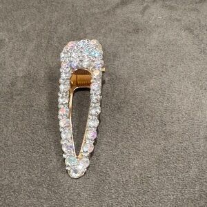Gold Crystal Hair Clip with Clear Iridescent Rhinestones